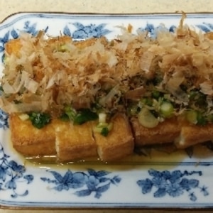 絹厚揚げのフワカリ焼き♪にんにくネギダレ